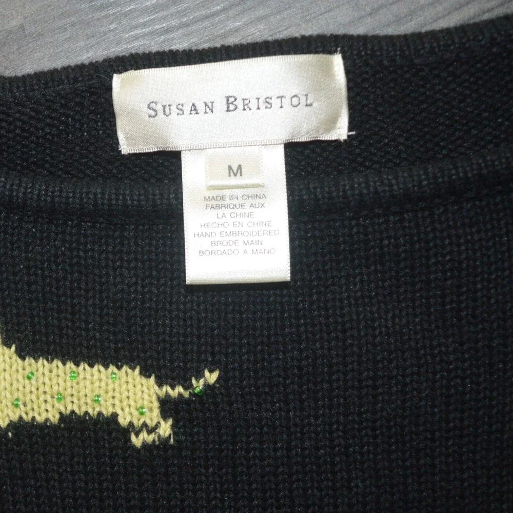 Susan Bristol Puppy Dog Dogs Embellished Pullover Sweater Medium